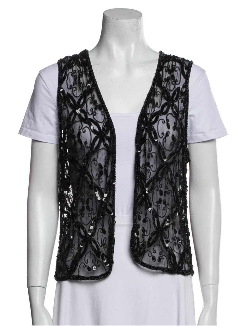 Vintage Mary McFadden Black Beaded Lace Vest